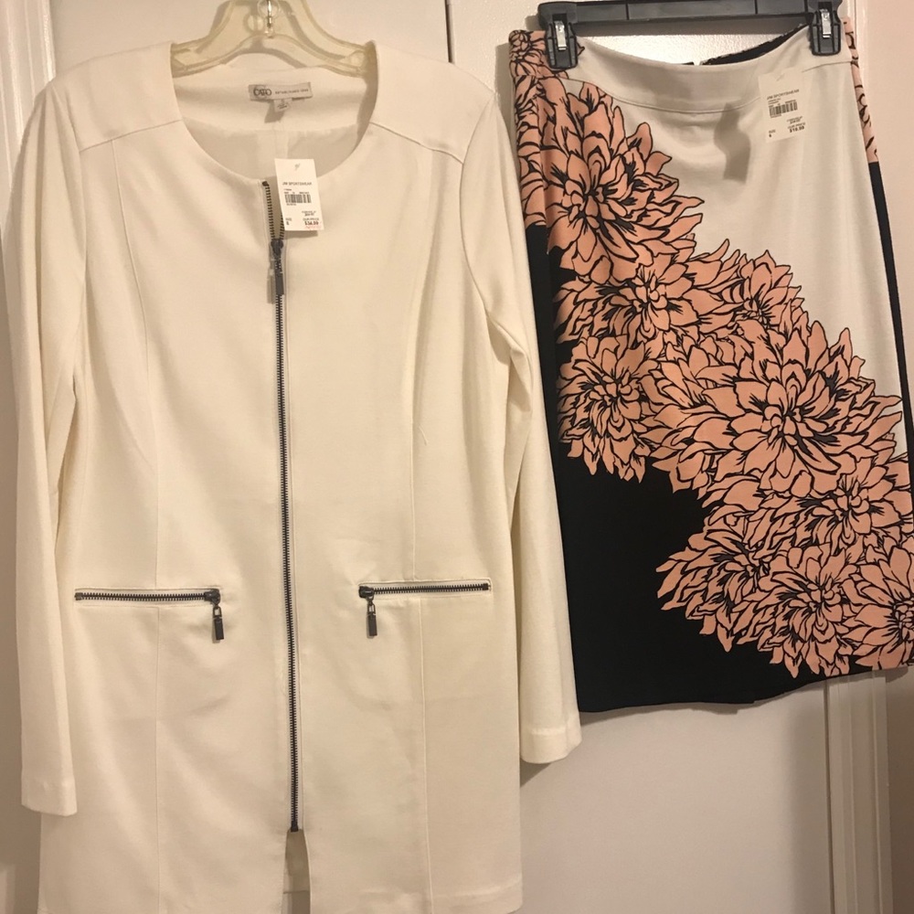 Ladies White suite/ with peach and black skirt
